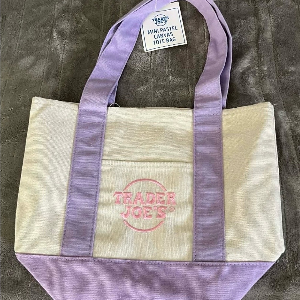 Trader Joe's Cream Canvas Tote with Lavender Trim